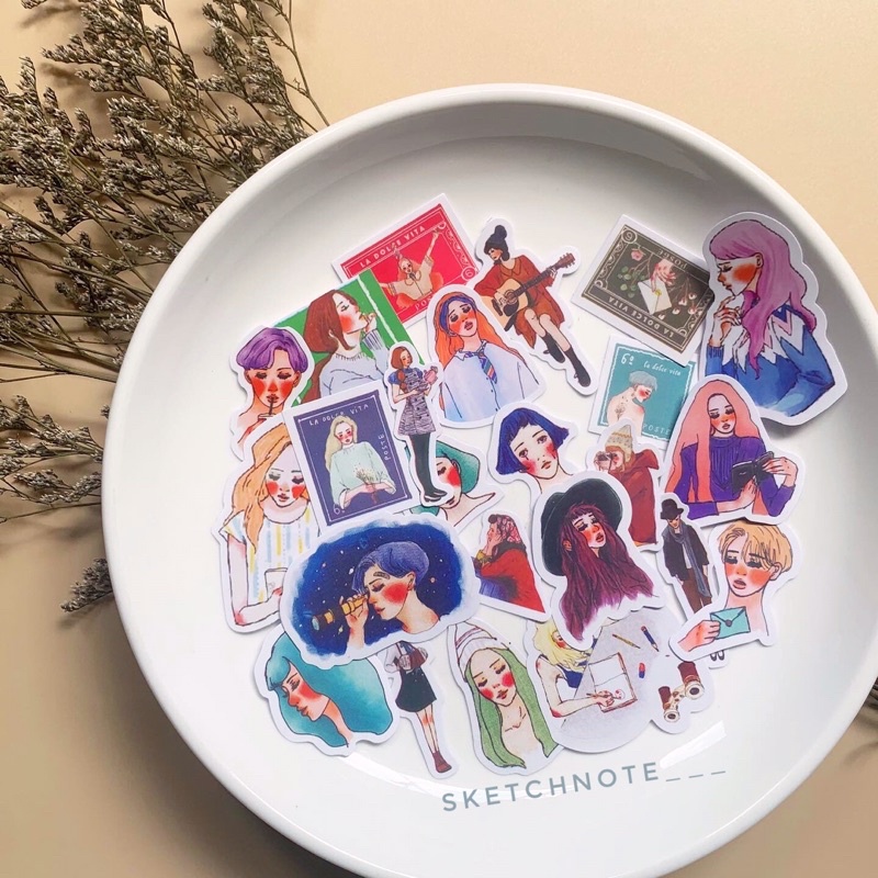 Sticker cô gái vintage set 20c ST023