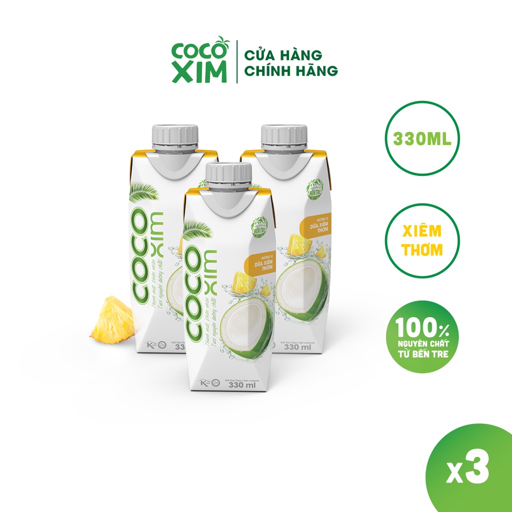 COMBO 3 Hộp Nước dừa đóng hộp Cocoxim Thơm dung tích 330ml/Hộp