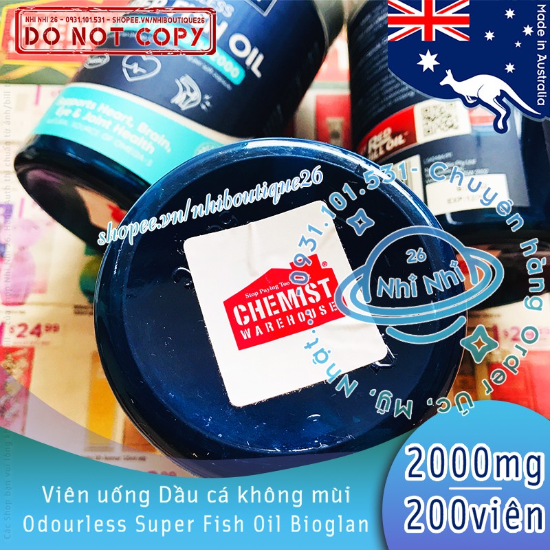 🐳HSD:01/2024🐳 DẦU CÁ không mùi - HÀM LƯỢNG CAO 2000mg - BIOGLAN Fish Oil - ÚC 💥Chuẩn Chemist Warehouse - Úc💥