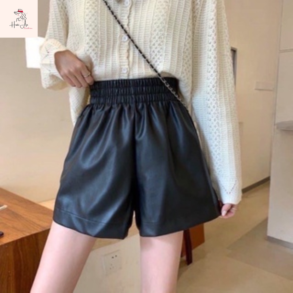 Quần short da cạp chun to dáng xòe hàng cao cấp - Quần sooc nữ thời trang