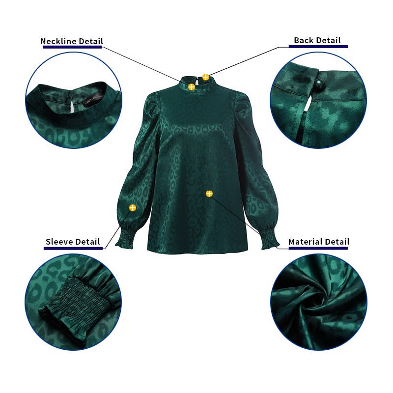 Áo kiểu Zanzea tay phồng xếp ly dáng rộng in họa tiết da báo thời trang cho nữ