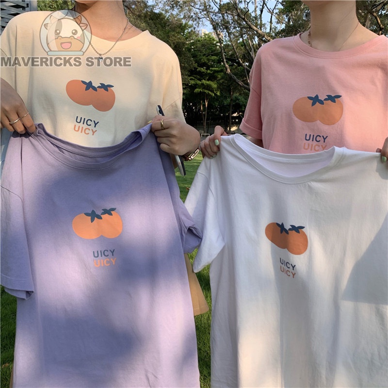 Áo Thun Tay Ngắn Dáng Rộng In Hình Quả Cam Dễ Thương Phong Cách Hàn Quốc Thời Trang Mùa Hè Cho Nữ