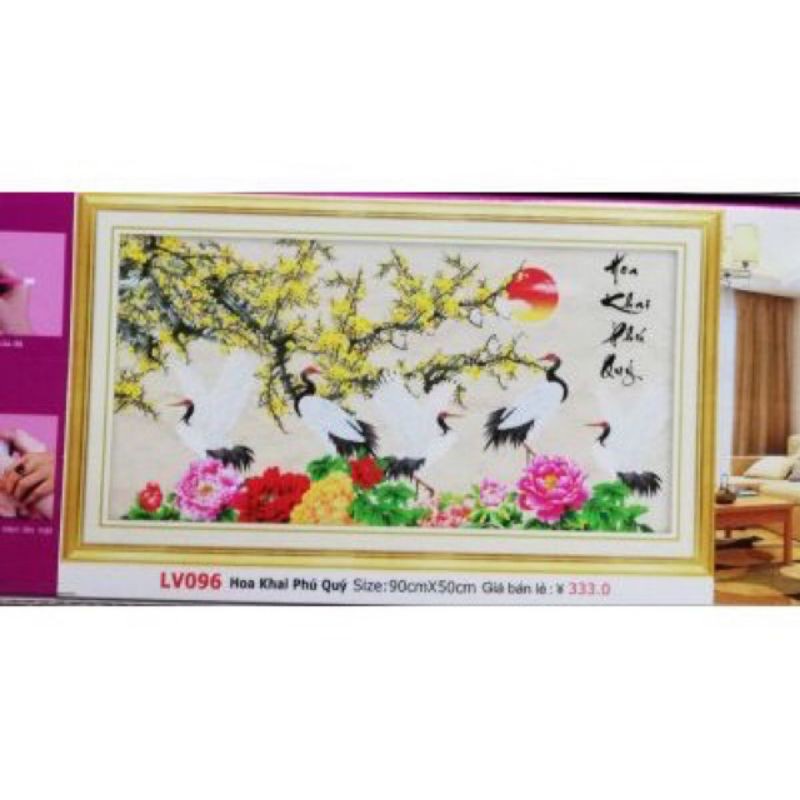 Tranh Đính Đá HOA KHAI PHÚ QUÝ Kích Thước: 90cm x 50cm