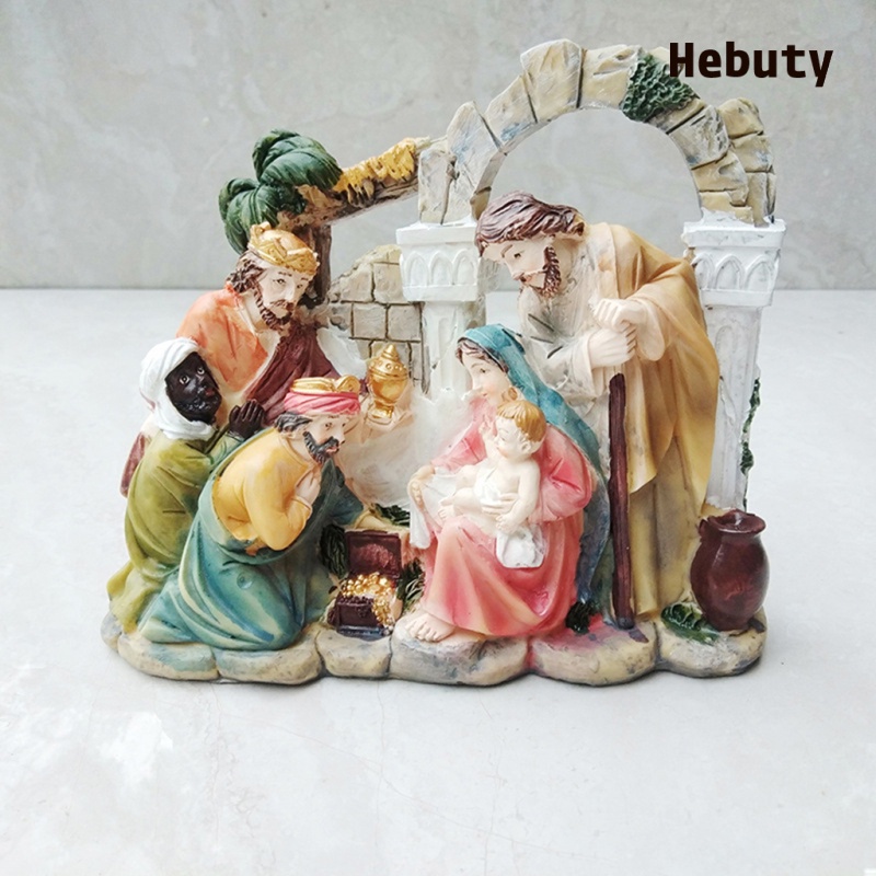 [Home & Living]Nativity Scene Resin Statue Holy Family Christ Decor Celebrations Ornament