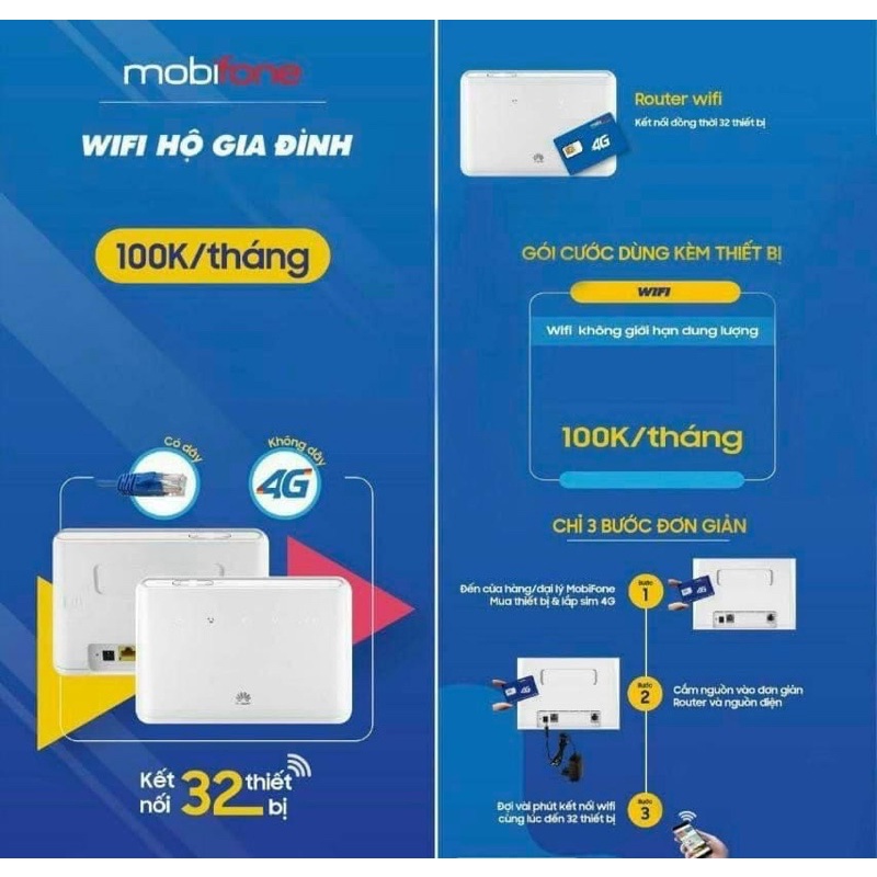 Thiết bị phát wifi không dây sử dụng sim 4G chính hãng Mobifone