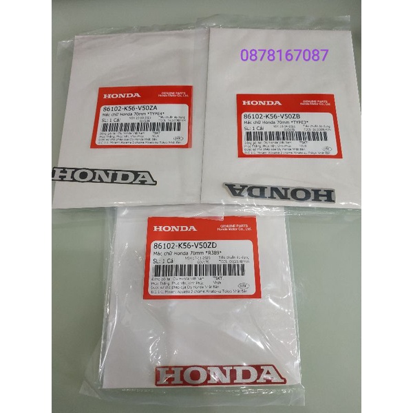 Tem Mác chữ Honda 70mm đen trắng bạc chính hiệu honda