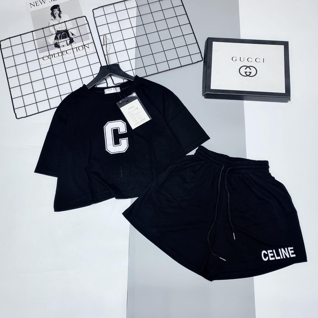 BỘ cotton in chữ C + quần sooc chun