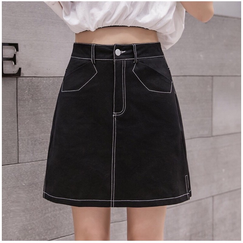 Chân Váy Cạp Cao Hai Màu Đen Trắng Phong Cách Hàn Quốc_V16 | BigBuy360 - bigbuy360.vn