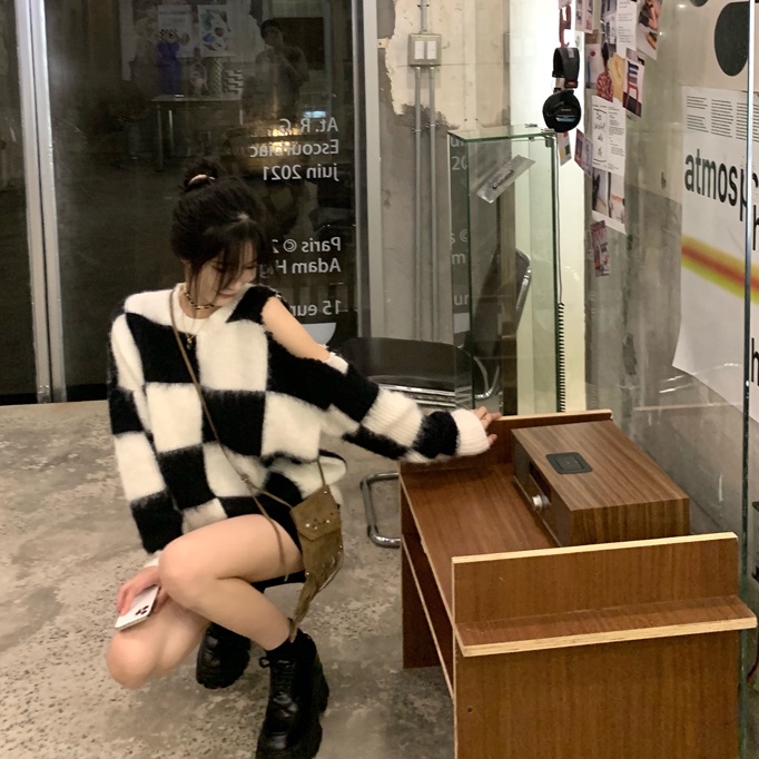  Áo Sweater Dệt Kim Tay Dài Hở Vai Họa Tiết Kẻ Sọc Phong Cách Hàn Quốc Thời Trang | BigBuy360 - bigbuy360.vn