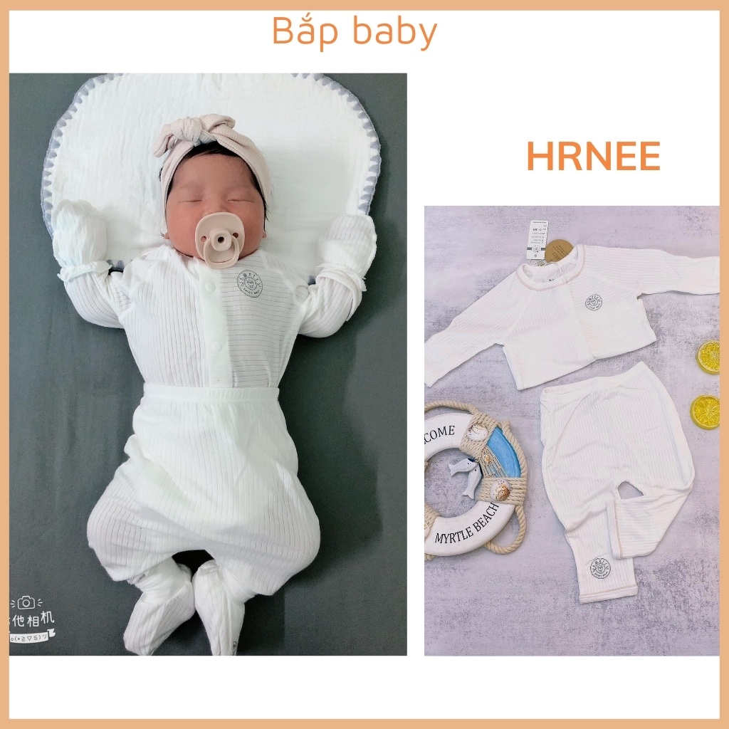 Quần áo sơ sinh HRNEE bộ sơ sinh dài tay cài thẳng chất vải Modal mềm mịn thoáng mát cho bé 0 đến 6 tháng tuổi