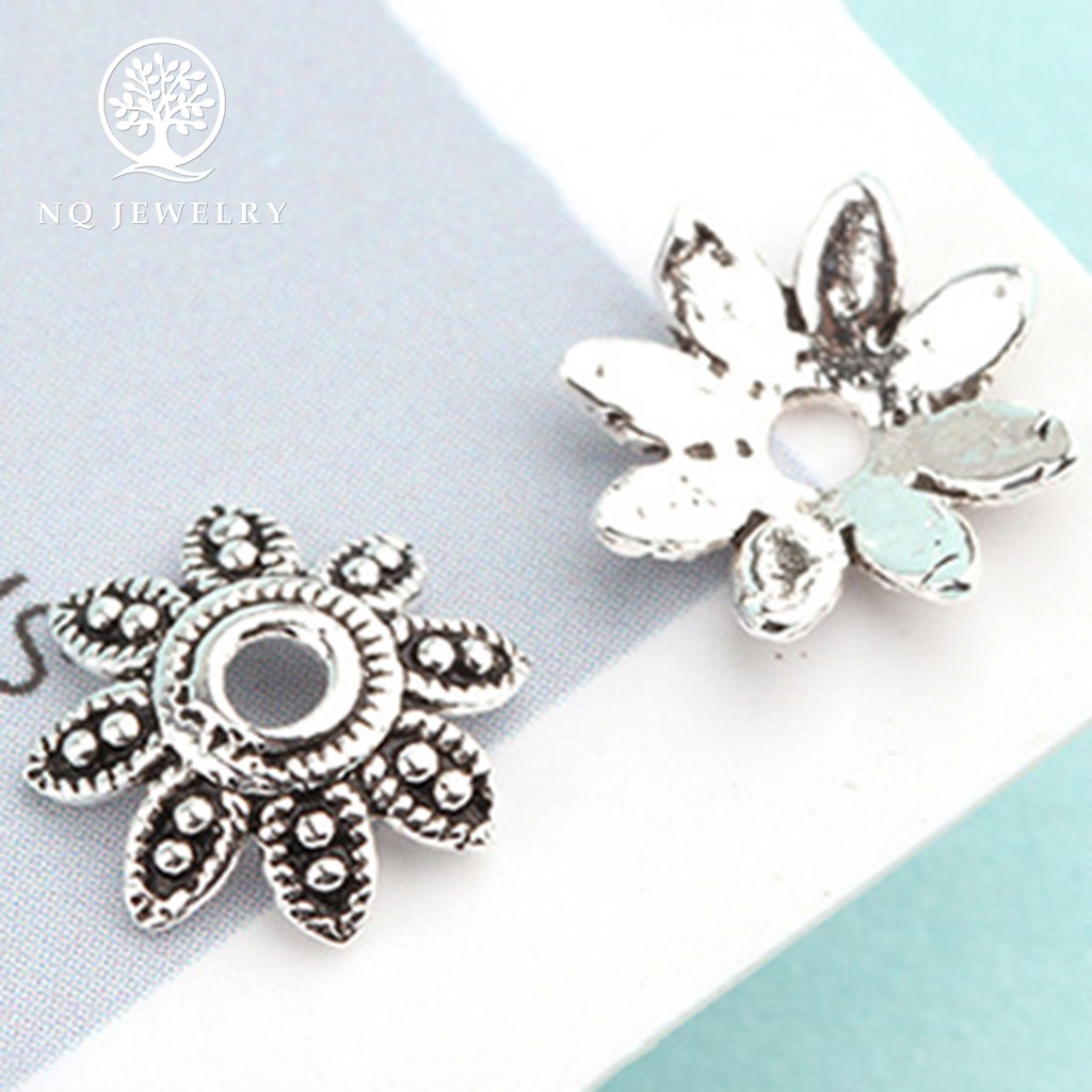 Charm bạc chụp hạt họa tiết hoa văn lá 8 cánh - NQ Jewelry
