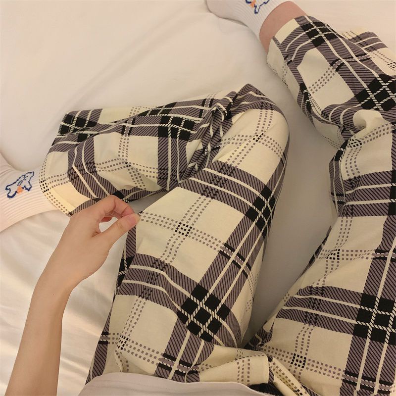 Quần Ngủ Sọc Caro Dáng Rộng Thoải Mái Thời Trang Xuân Hè Phong Cách Hàn Quốc Cho Nữ