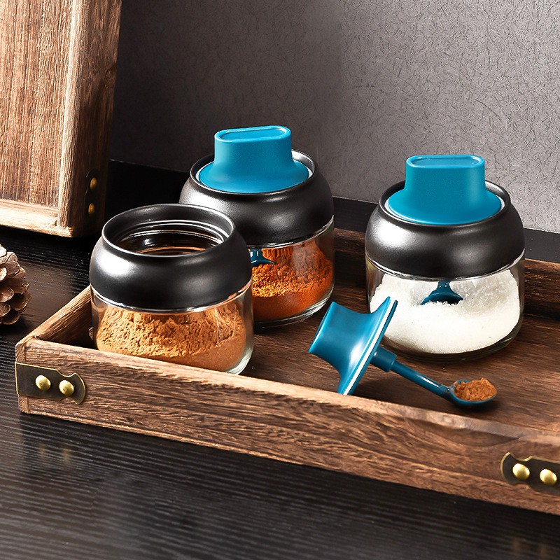 Hũ đựng gia vị thủy tinh, hộp đựng gia vị, thực phẩm muỗng nhựa 280ml thấp siêu tiện dụng HDG01