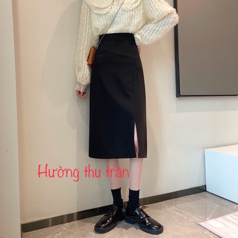 Chân váy dài chữ a xẻ tà Ulzzang phong cách hàn quốc, chân váy công sở dài qua gối, A Xẻ70