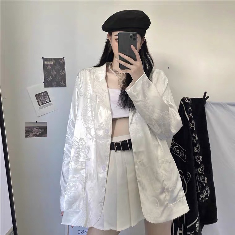 [SẴN ĐEN] ÁO KHOÁC DÁNG VEST ULZZANG IN HÌNH RỒNG CHÌM