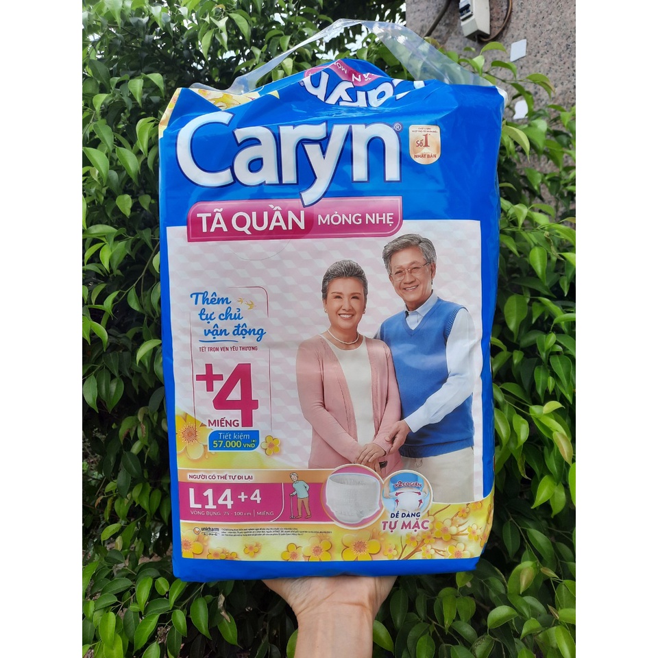 [TẶNG 4 MIẾNG]Tã quần người lớn caryn mỏng nhẹ size M16,caryn L14,XL12 chống tràn,bĩm quần caryn dành cho người già