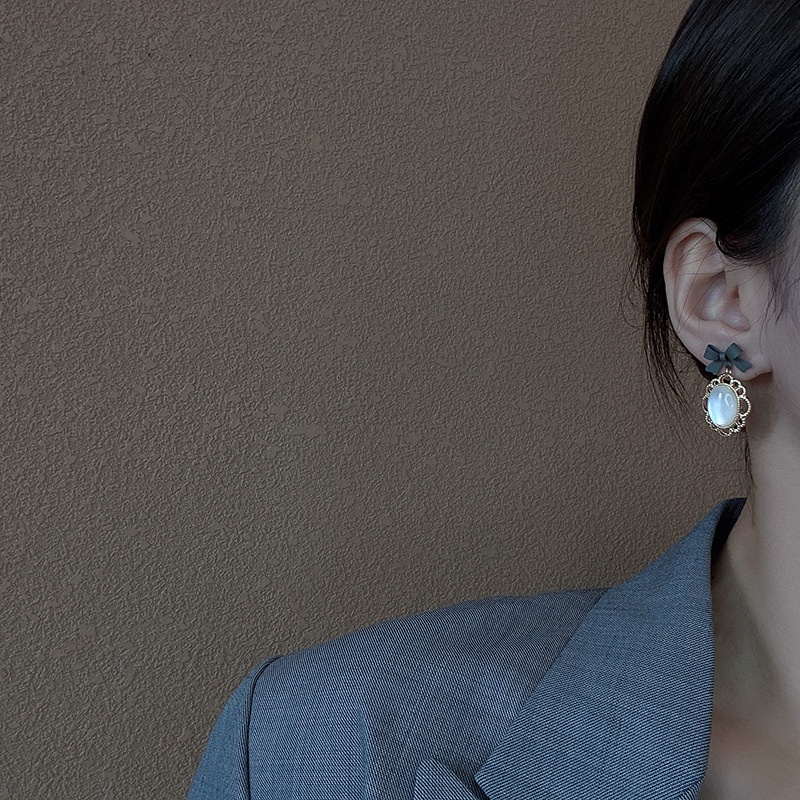 Bông Tai Đính Đá Opal Hình Nơ Phong Cách Hàn Quốc Mới 2021