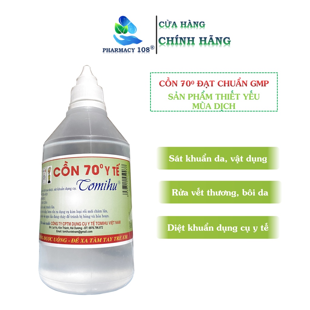 Cồn 70 độ và 90 độ ✅CHÍNH HÃNG✅ Cồn TOMIHU Sát Trùng Diệt khuẩn Rửa tay rửa vết thương Chai 500ml