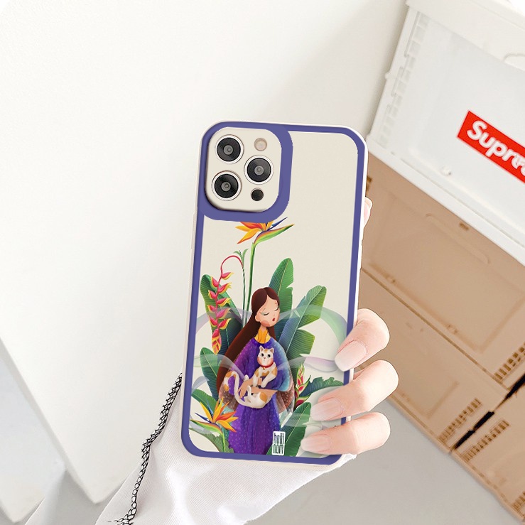 Ốp lưng iphone thiếu nữ cạnh vuông chống sốc cho iphone 11 7plus 8plus x xsmax 11pro max 12pro 12promax13promax tr264