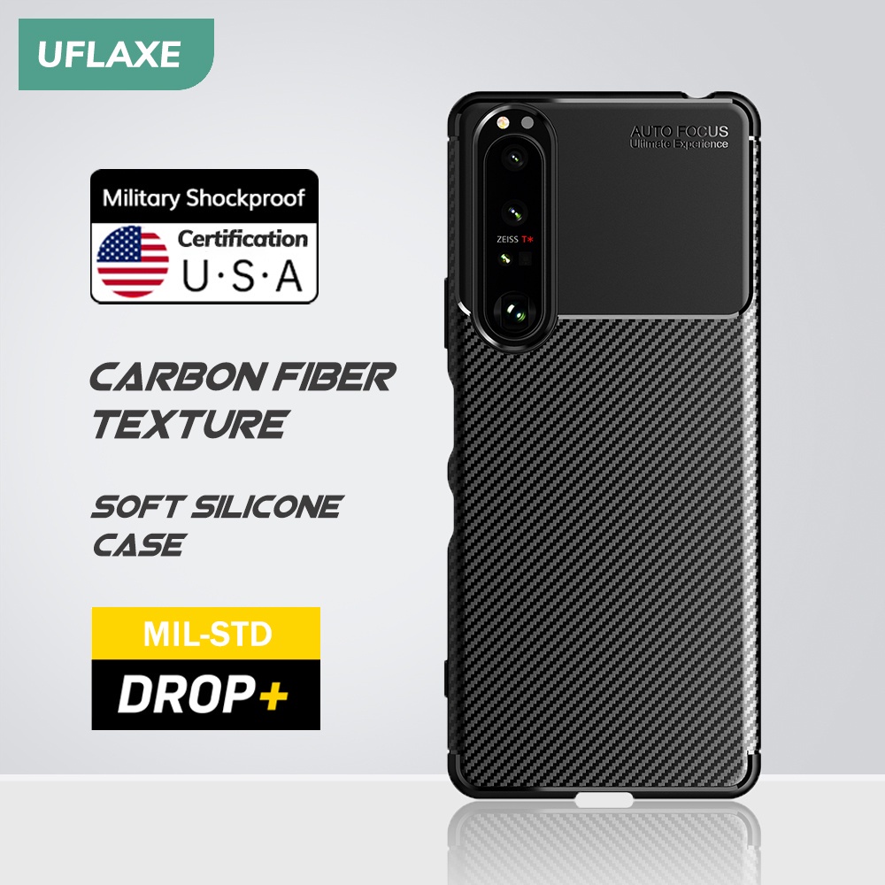 Ốp điện thoại UFLAXE silicon mềm chống sốc sợi cacbon cho Sony Xperia 1 5 10 III Xperia 1 5 10 II