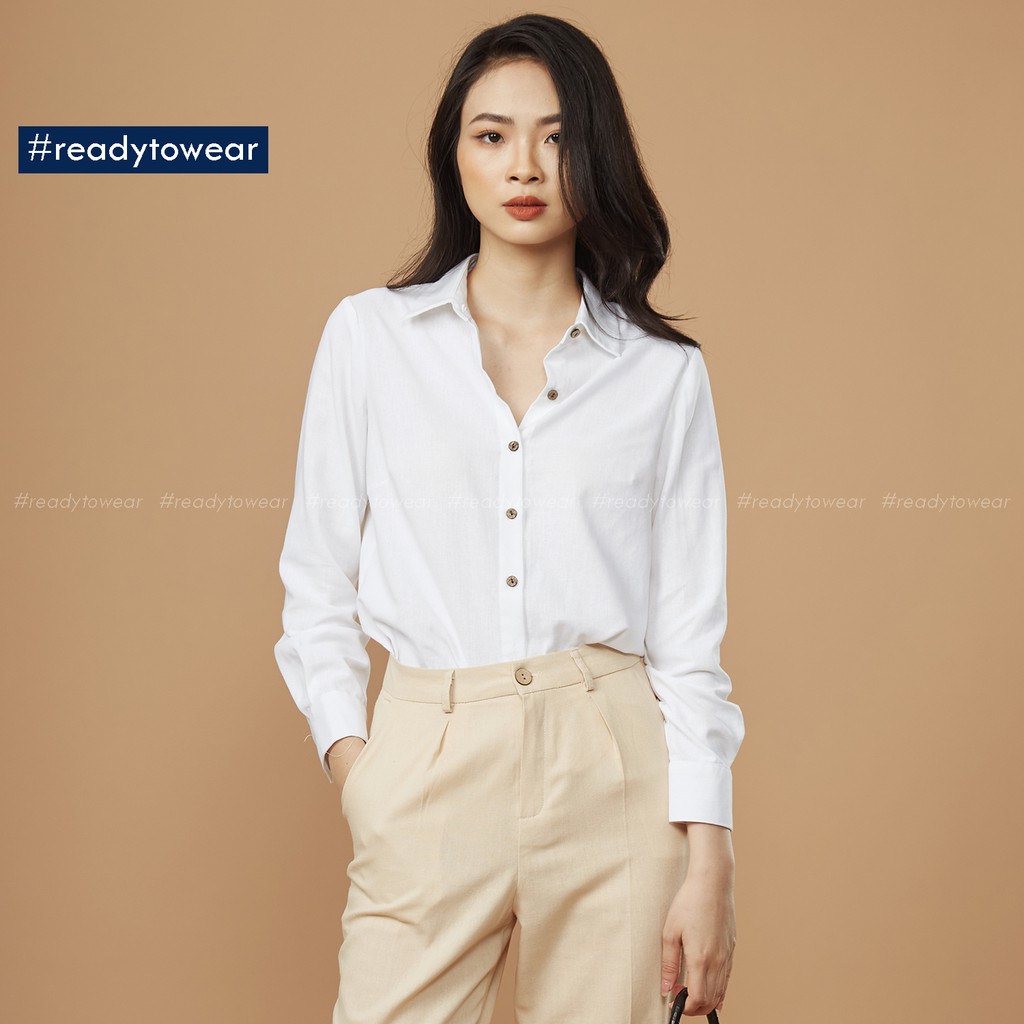 Sơ mi nữ tay dài cổ Đức, đi làm đi chơi, vải đũi - linen shirt 5 màu SM01