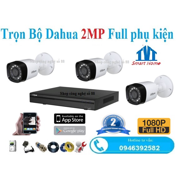 Trọn Bộ 3 Camera 2mp Dahua +Full Phụ kiện