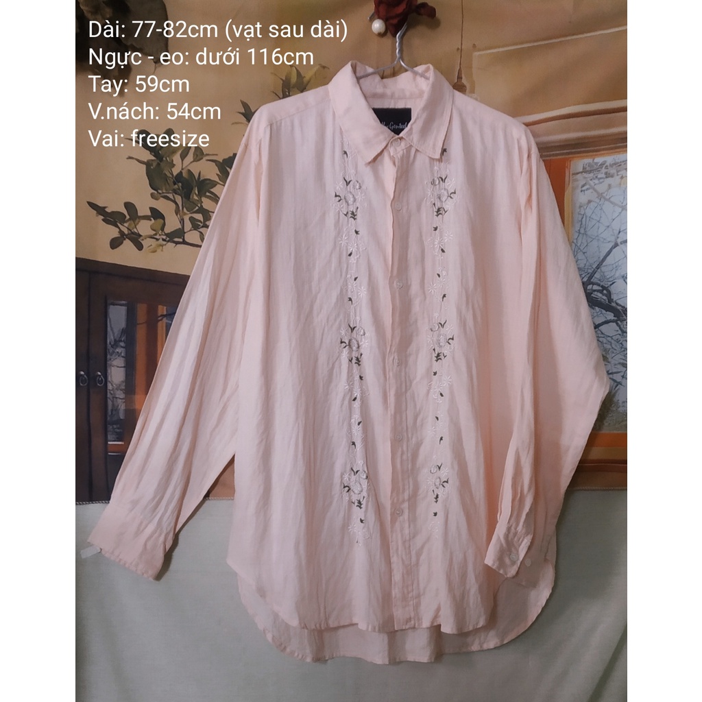 |2hand| Áo sơ mi dáng dài - thêu hoa size M-L