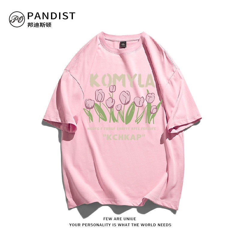 Áo Thun cotton Tay Ngắn Dáng Rộng In Hình Hoa tulip Hoạt Hình Thời Trang Mùa Hè Phong Cách Hàn Quốc Cho Nữ