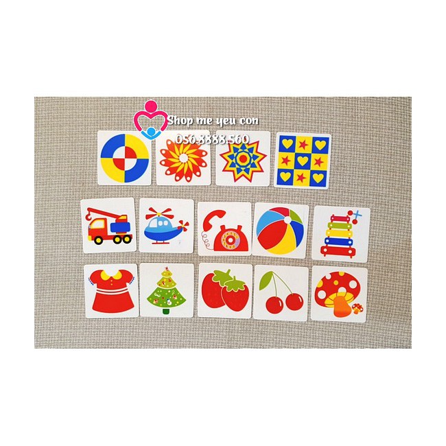 BỘ 112 THẺ KÍCH THÍCH PHÁT TRIỂN THỊ GIÁC cho trẻ sơ sinh 4 chủ đề khổ 13cm*13cm