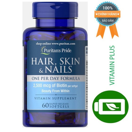 Giảm mụn trứng cá, giảm nhờn cho da dầu và mụn, giúp mọc tóc, đẹp da Puritan's Pride Hair, Skin & Nails 60 viên