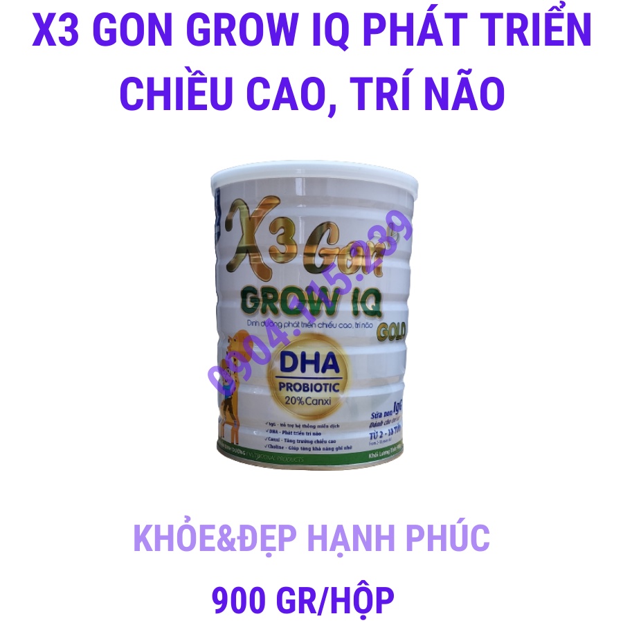 [ Date T9/24 ] Sữa x3 gon grow iq dinh dưỡng phát triển chiều cao, trí não – 900 gr/hộp