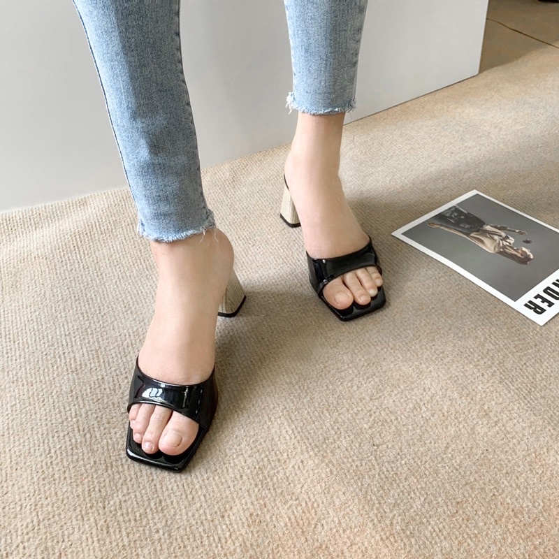 Sorami.Shoes | Guốc quai ngang bản to gót gỗ bóng cao cấp.