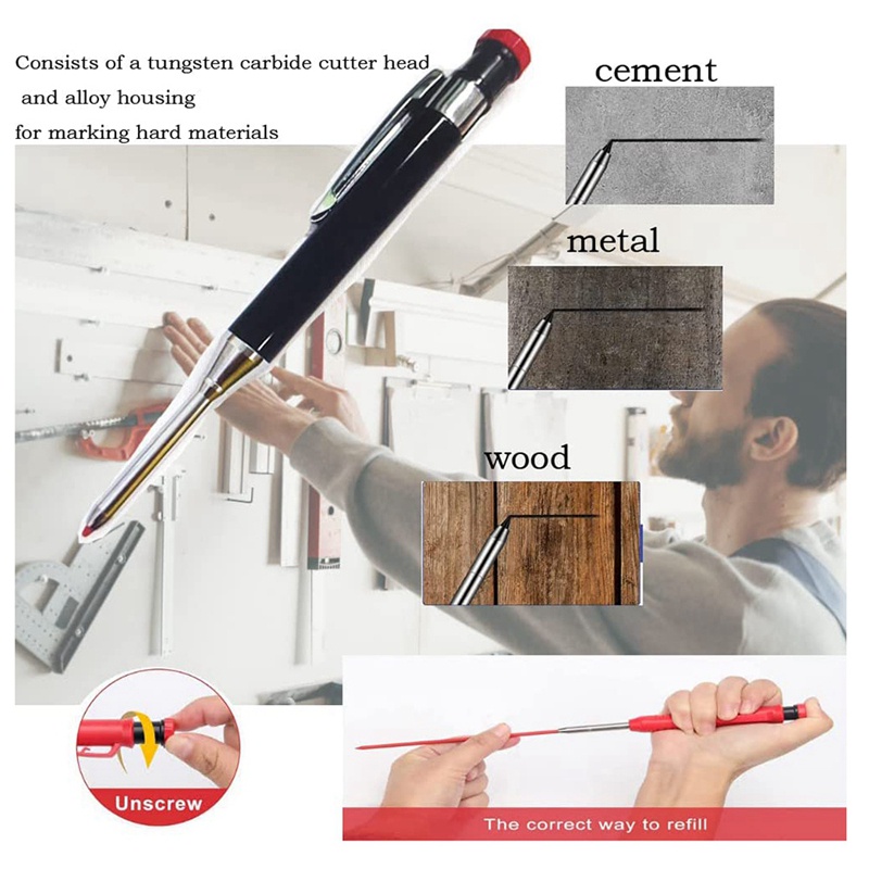 Bút Chì Kim Loại Trơn Với 12 Lõi Thay Thế Dùng Đánh Dấu Cơ Khí Cho Chế Tác Gỗ