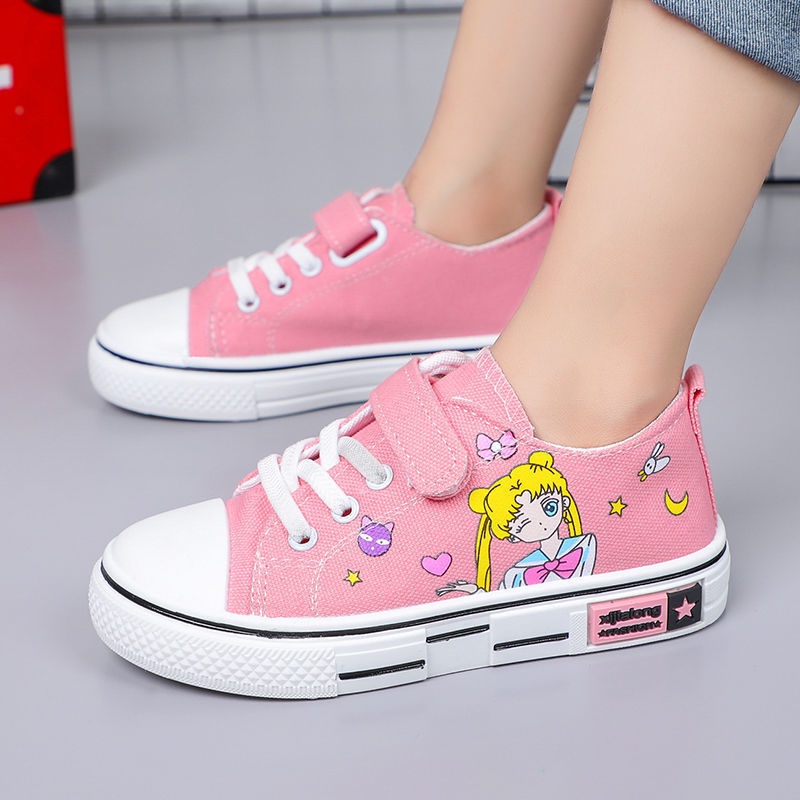 Giày Vải Canvas Cổ Cao In Họa Tiết Thủy Thủ Mặt Trăng Dễ Thương Thời Trang Cho Bé Gái 26-36