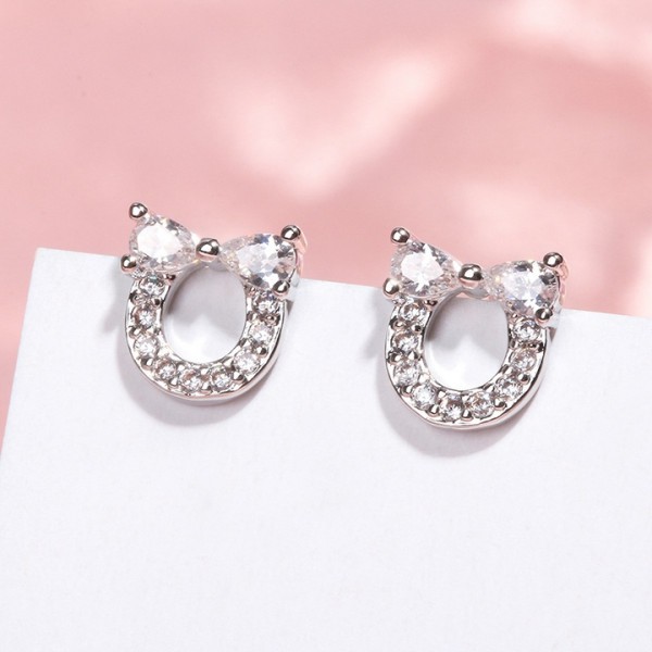 Khuyên tai bạc nơ tròn phong cách bông tai Hàn Quốc xinh xắn dễ thương