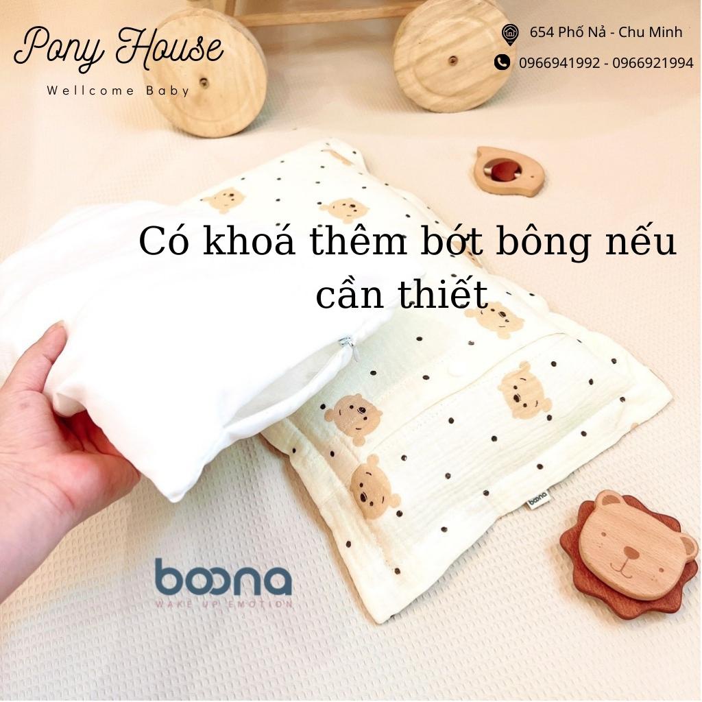 Gối Xô Sơ Sinh Boona Xô Muslin Ruột Bông Tự Nhiên Cho Bé Sơ Sinh Siêu Mềm, Mịn, Thấm Hút Mồ Hôi Tốt