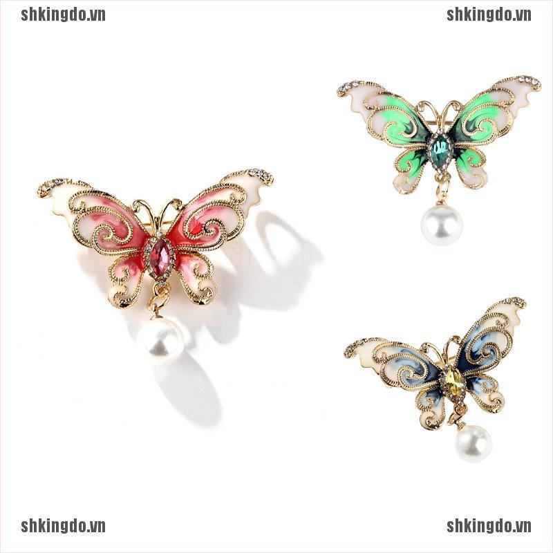 Trâm cài áo thiết kế hình bướm đính đá ngọc trai giả sang trọng cho nữ