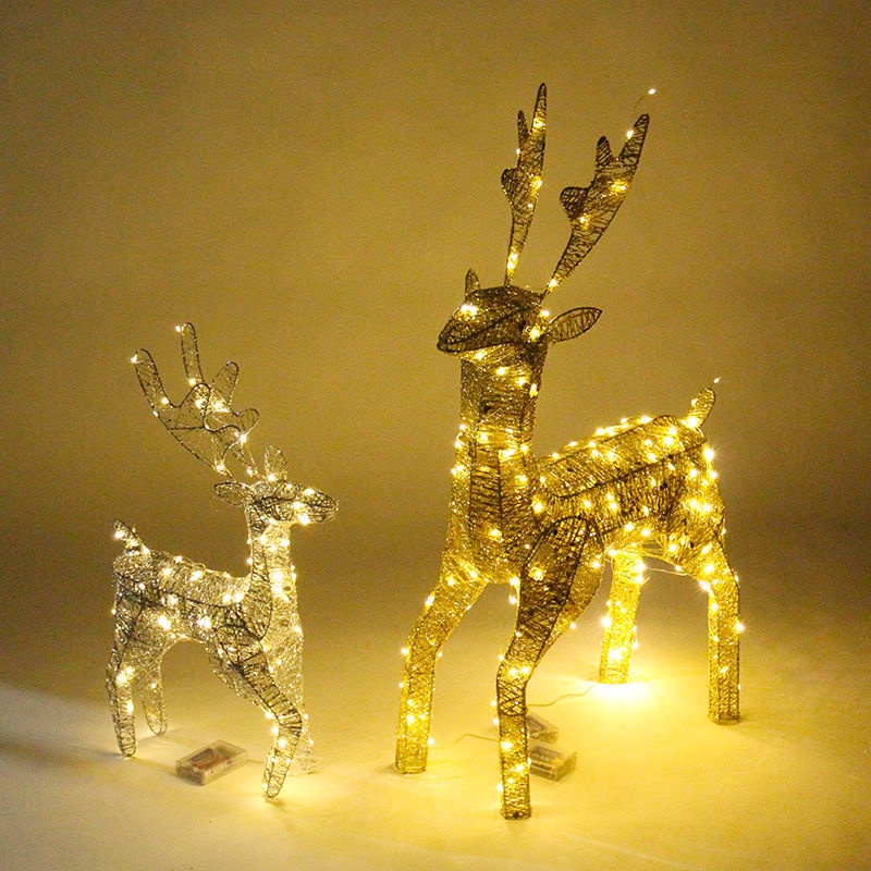 🎄Christmas Phụ kiện trang trí giáng sinh hình tuần lộc bằng sắt phát sáng