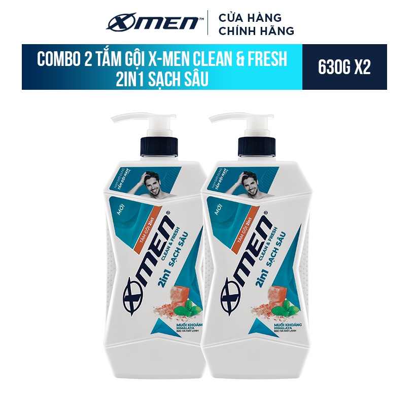 Combo 2 Tắm Gội X-Men Clean & Fresh 2in1 Sạch Sâu 630g/chai