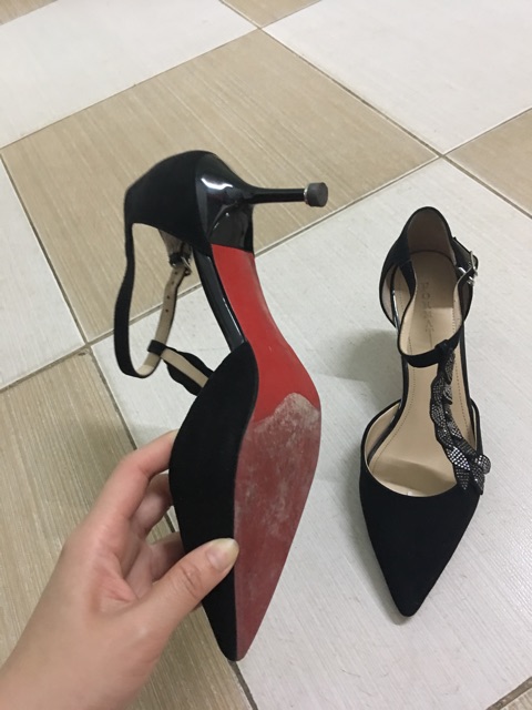 Giầy cao gót Format nhung đen cườm lá size 36