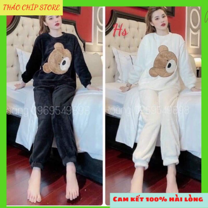 [RẺ VÔ ĐỊCH]Bộ Ngủ Nữ Lông Hình Gấu ,Họa Tiết Gấu Cực Cute Mặc Ngủ, Đi Chơi Hay Du Lịch Đều Được ,Aó Dài Tay Thêu Hình | BigBuy360 - bigbuy360.vn