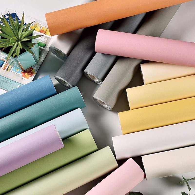 Giấy Dán Tường Bằng pvc Tự Dính Chống Nước Màu Sắc Trơn Ấm