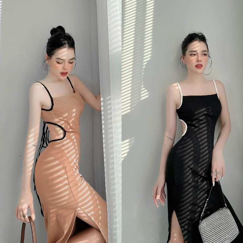 Đầm 2 Dây Maxi Khoét Viền Cột Lưng Dáng Dài Xẻ Tà