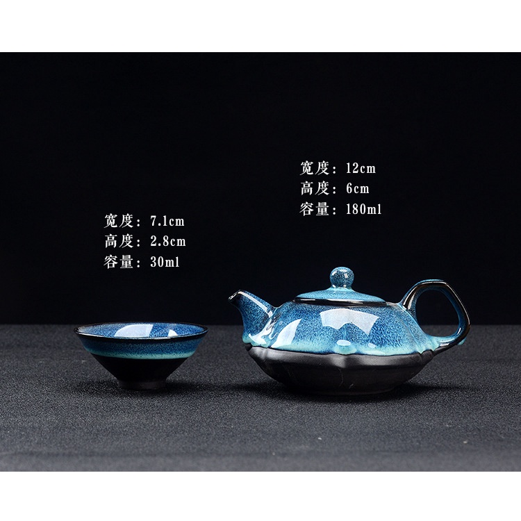 Bộ Ấm Chén Pha Trà Đạo Men Thiên Mục Lông Thỏ Hỏa Biến