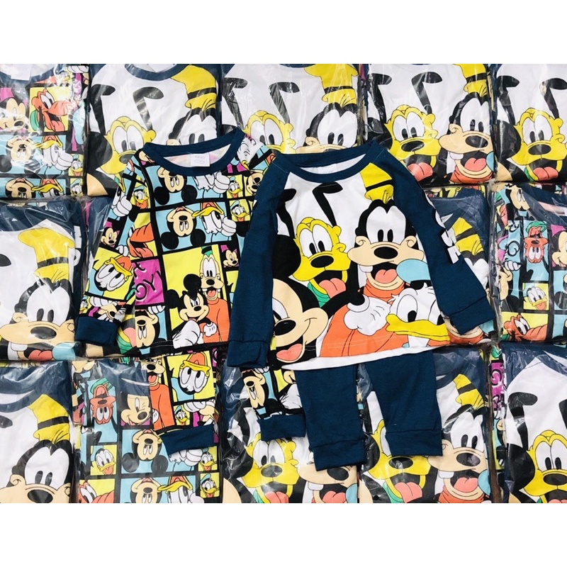 Set 2 bộ cotton dài tay mickey donal cho bé trai size từ 10-24 cân