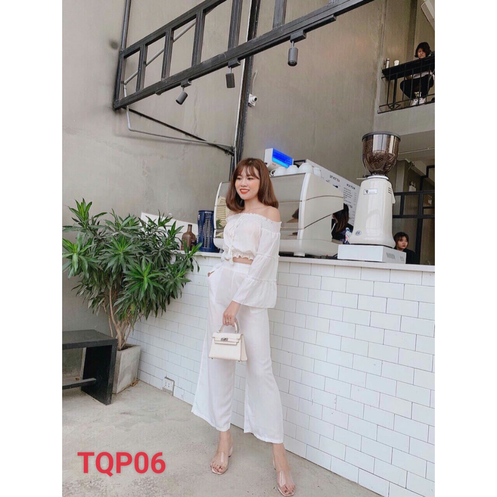 Sét bộ voan croptop trễ vai bo eo tay xòe dễ thương TTSA0171