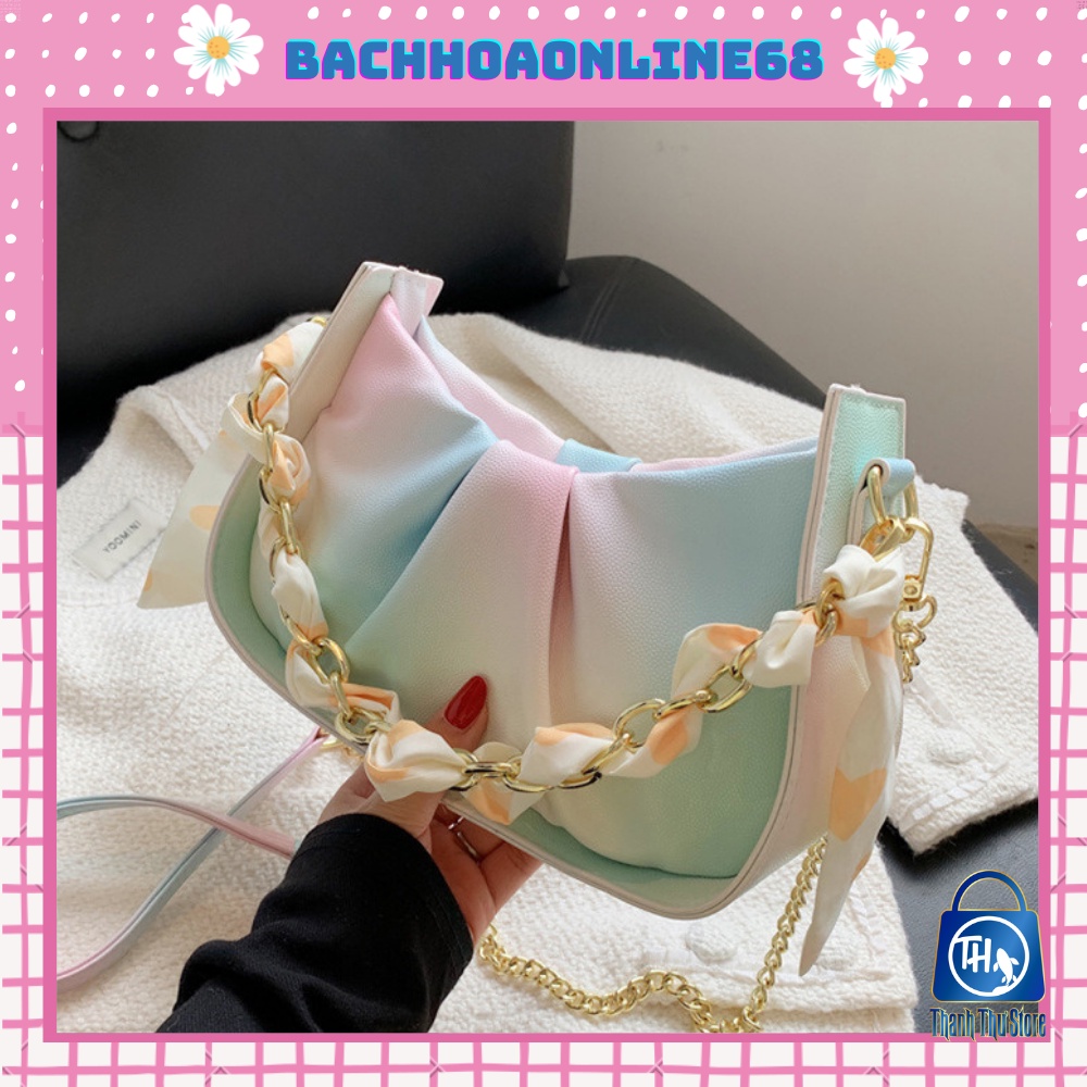 Túi xách nữ đeo chéo kẹp nách đeo vai đi chơi thời trang xích khăn pha màu Bachhoaonline68 552