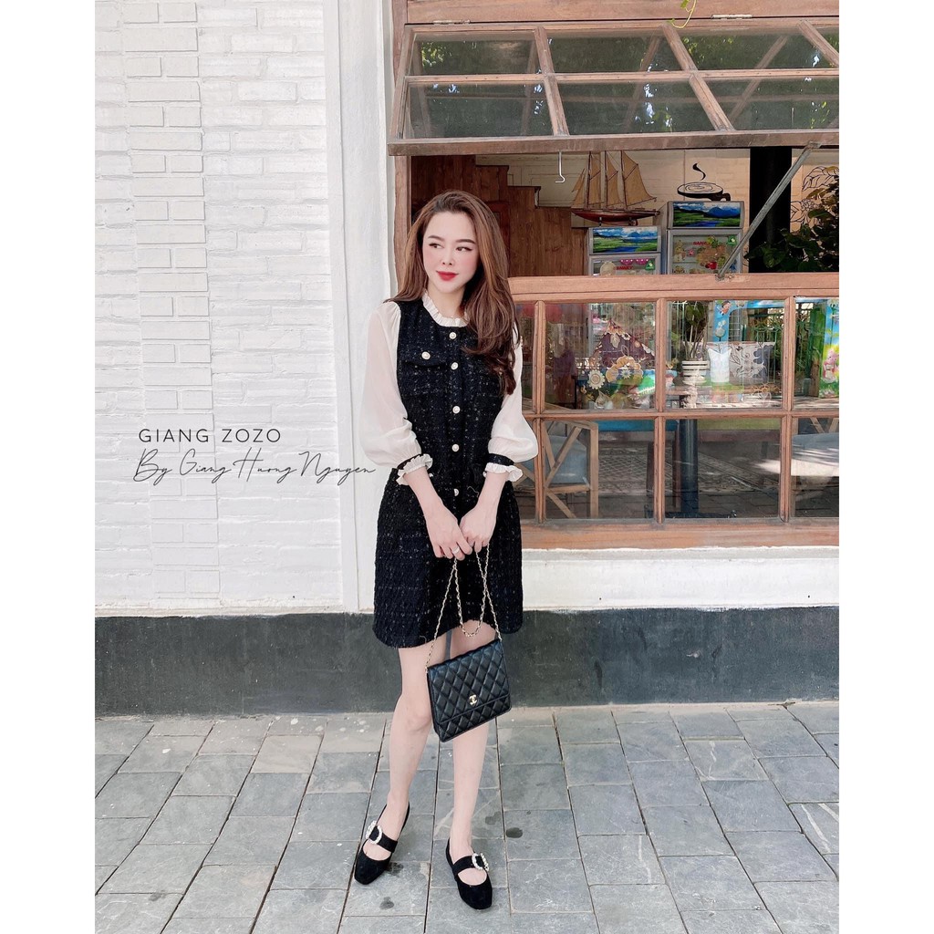 VÁY DẠ TWEED PHỐI TAY- VÁY TAY PHỐI | BigBuy360 - bigbuy360.vn