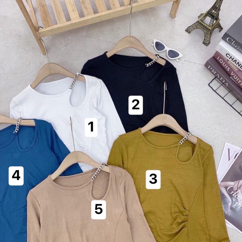 [ CÓ ẢNH THẬT + VIDEO TỰ QUAY ] Áo Tay Dài Khoét Vai Cổ Xích Nhún Eo Hot Hit 3 Màu Cực Xinh | BigBuy360 - bigbuy360.vn
