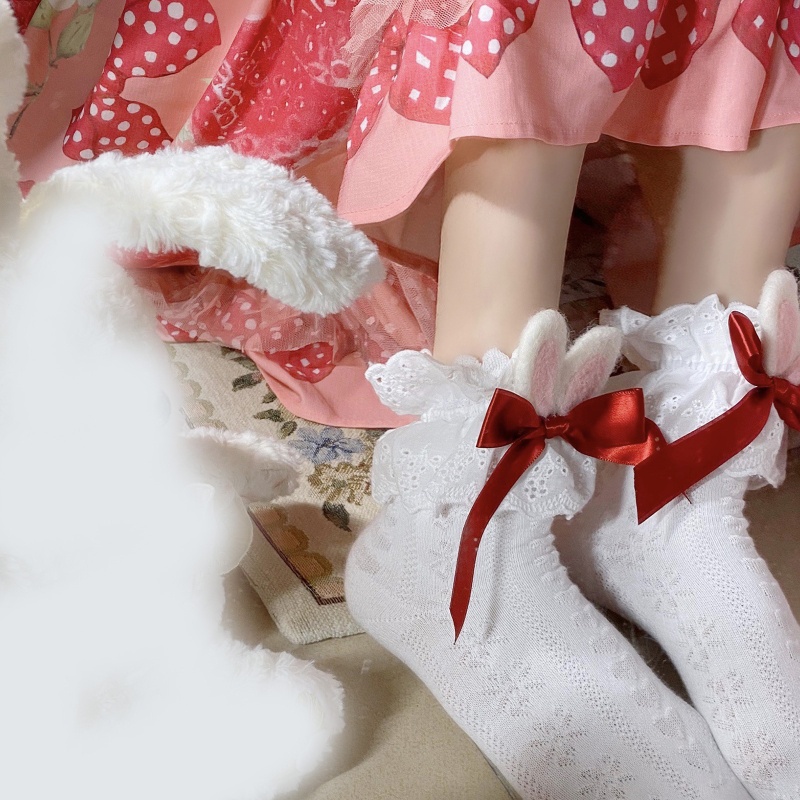 Youyo Vớ Lolita Mắt Cá Chân Phối Ren Đính Nơ Họa Tiết Hoa Ngọt Ngào Phong Cách Nhật Bản Cho Nữ